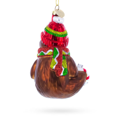 Cozy Sloth Drinking Hot Cocoa Glass Christmas Ornament