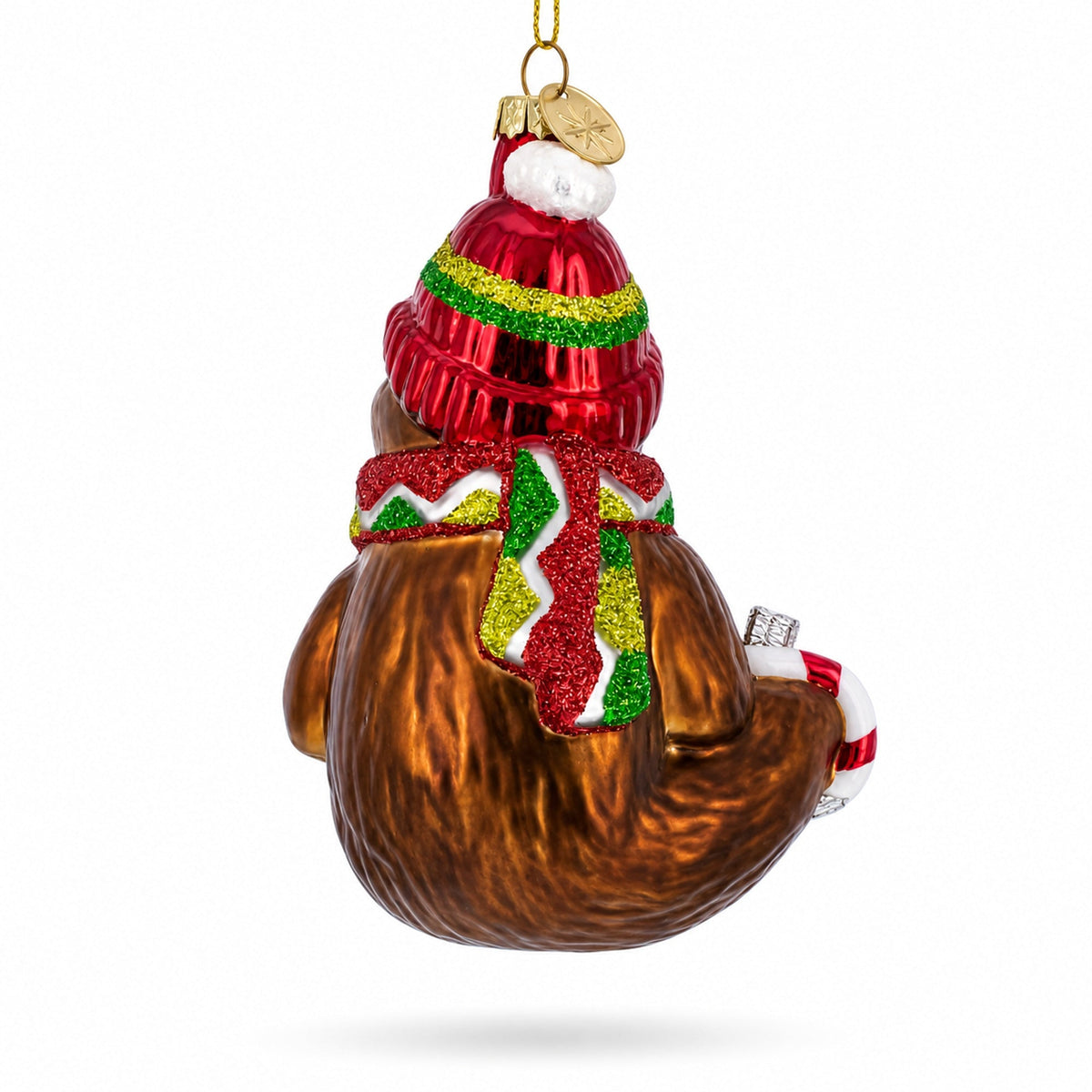 Cozy Sloth Drinking Hot Cocoa Glass Christmas Ornament