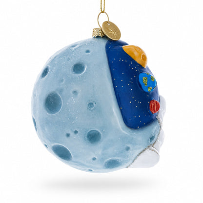 Astronaut Floating in Outer Space Glass Christmas Ornament