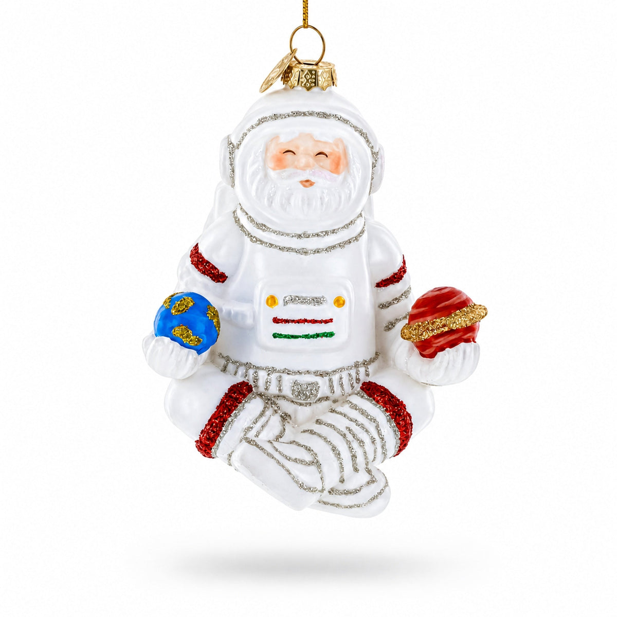 Santa Astronaut Glass Christmas Ornament