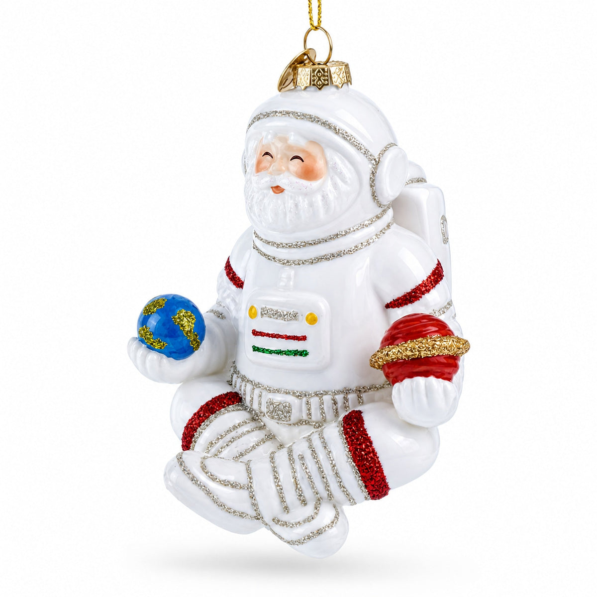 Santa Astronaut Glass Christmas Ornament