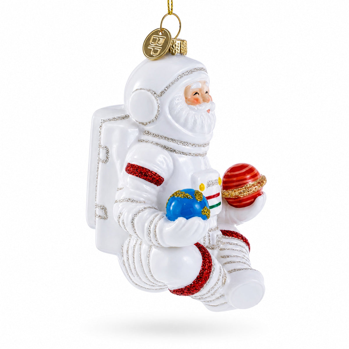 Santa Astronaut Glass Christmas Ornament