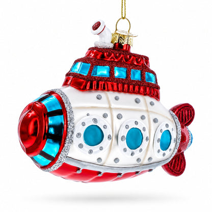 Retro Deep Sea Submarine Glass Christmas Ornament