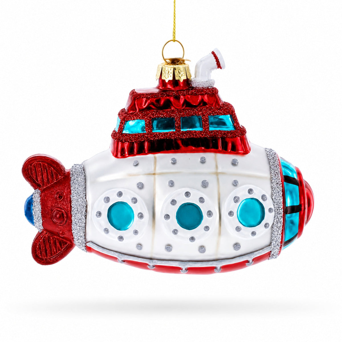 Retro Deep Sea Submarine Glass Christmas Ornament