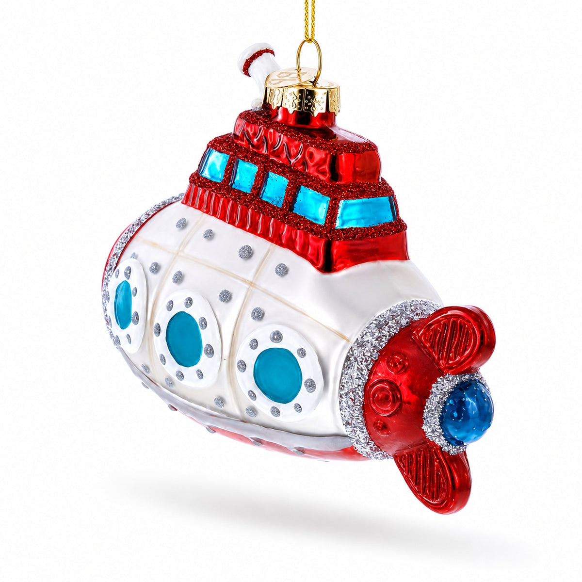 Retro Deep Sea Submarine Glass Christmas Ornament