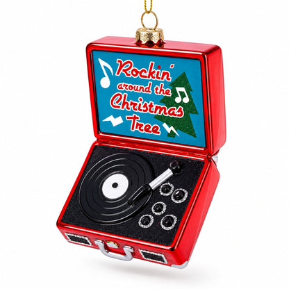 Retro Record Vinyl Player Glass Christmas Ornament