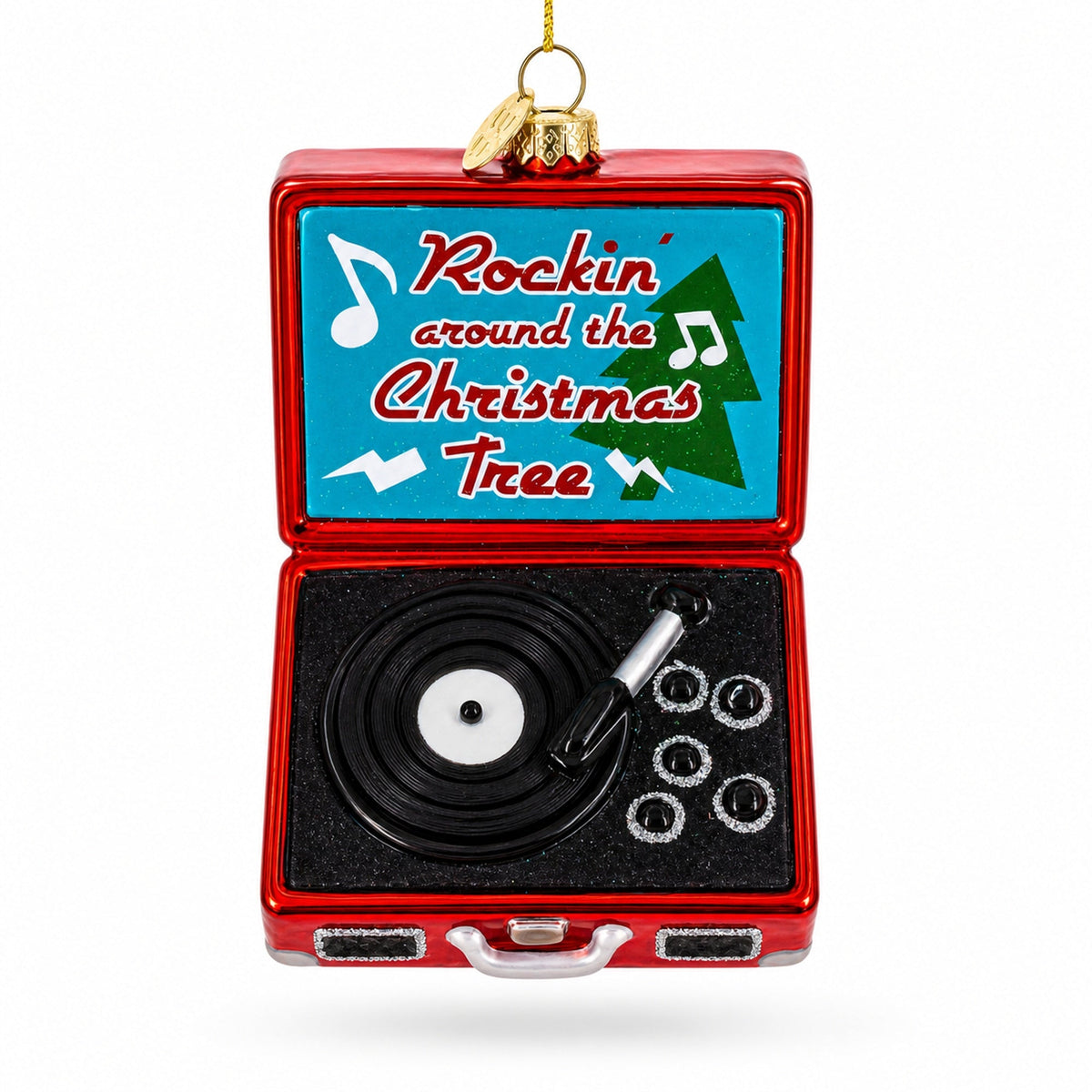 Retro Record Vinyl Player Glass Christmas Ornament
