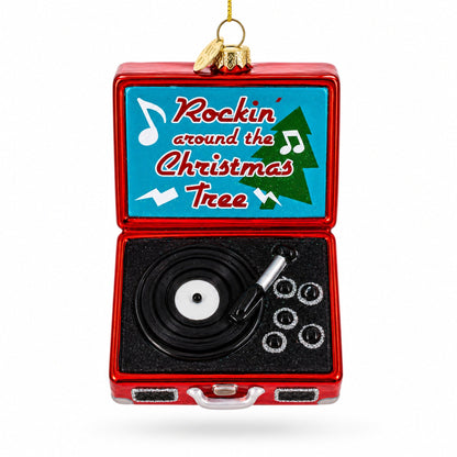 Retro Record Vinyl Player Glass Christmas Ornament