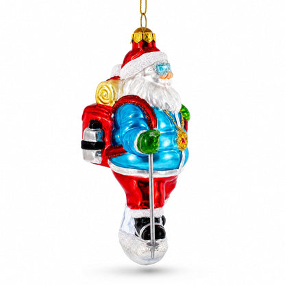 Explorer Santa with Goggles And Trekking Pole Glass Christmas Ornament