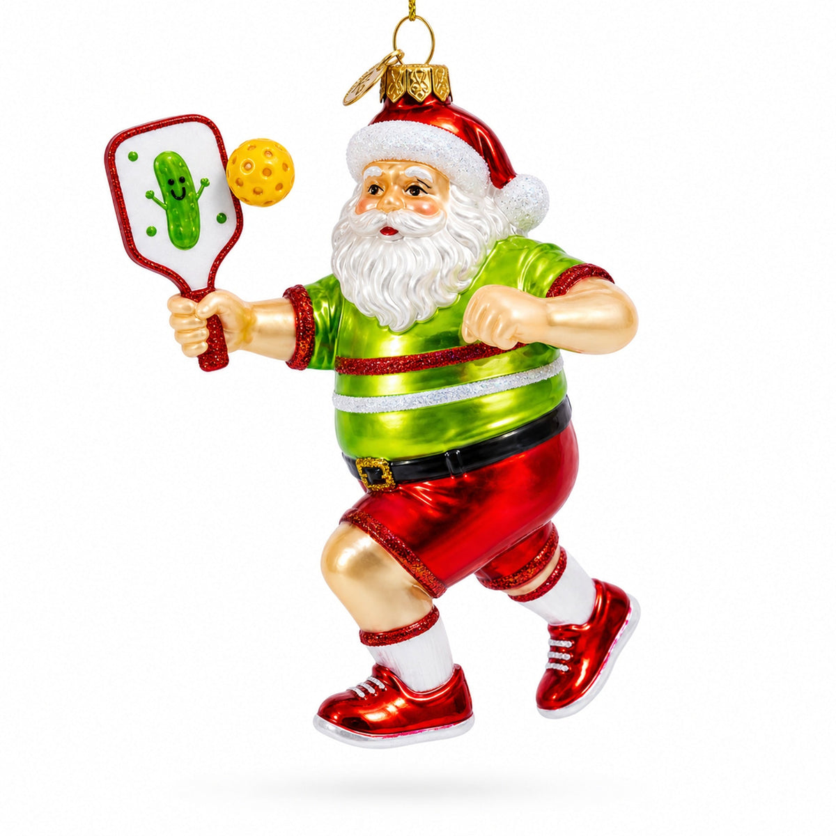 Pickleball Santa Glass Christmas Ornament