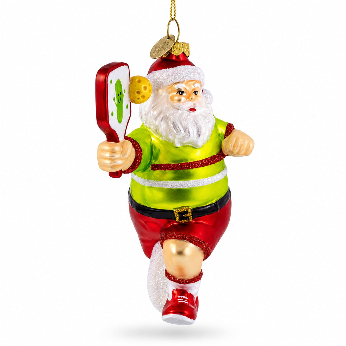 Pickleball Santa Glass Christmas Ornament