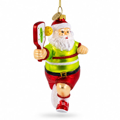 Pickleball Santa Glass Christmas Ornament