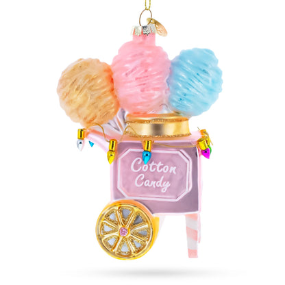 Cotton Candy Cart with Holiday Lights Glass Christmas Ornament