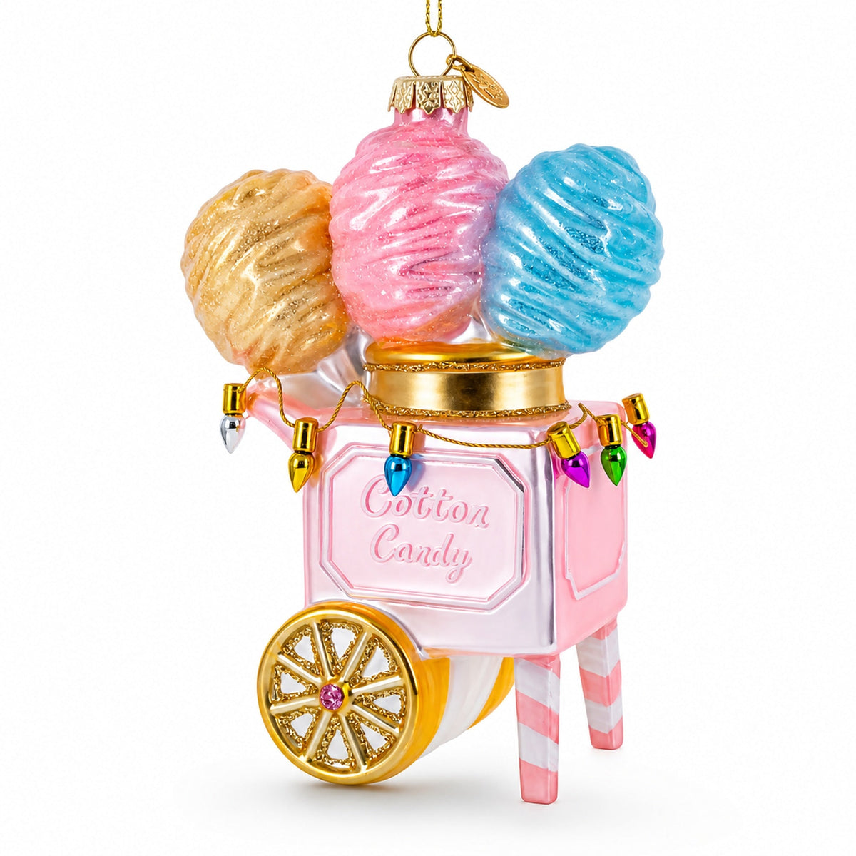 Cotton Candy Cart with Holiday Lights Glass Christmas Ornament