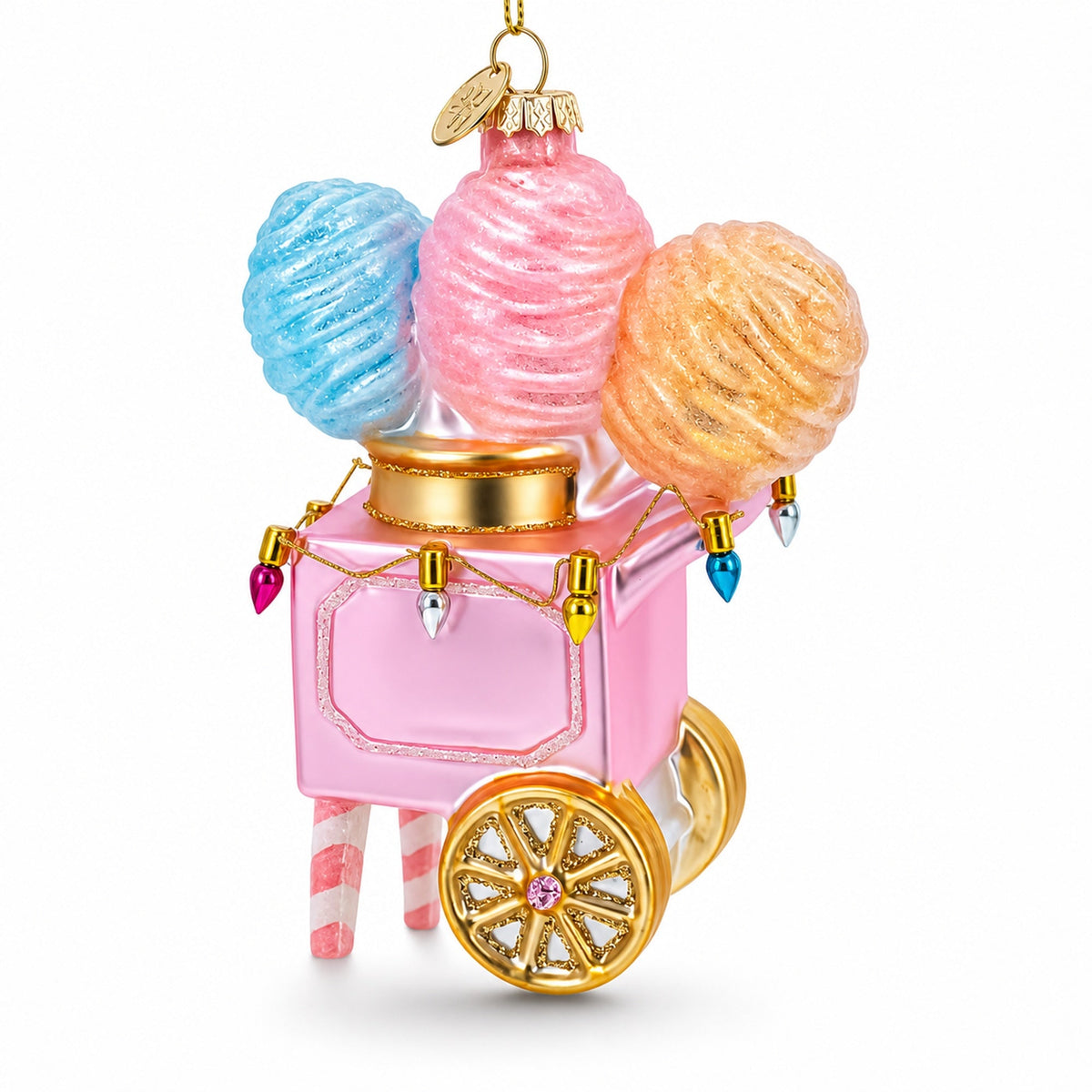 Cotton Candy Cart with Holiday Lights Glass Christmas Ornament