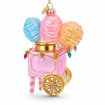 Cotton Candy Cart with Holiday Lights Glass Christmas Ornament
