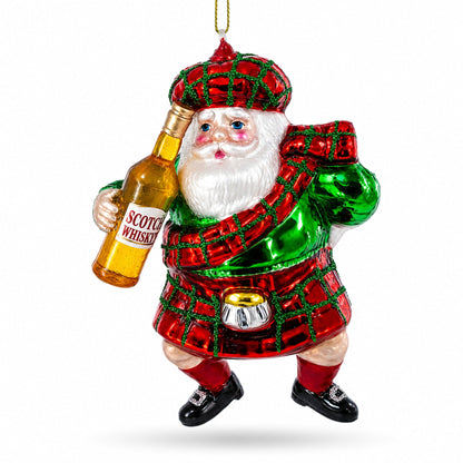 Scottish Kilt Santa with Whiskey Glass Christmas Ornament