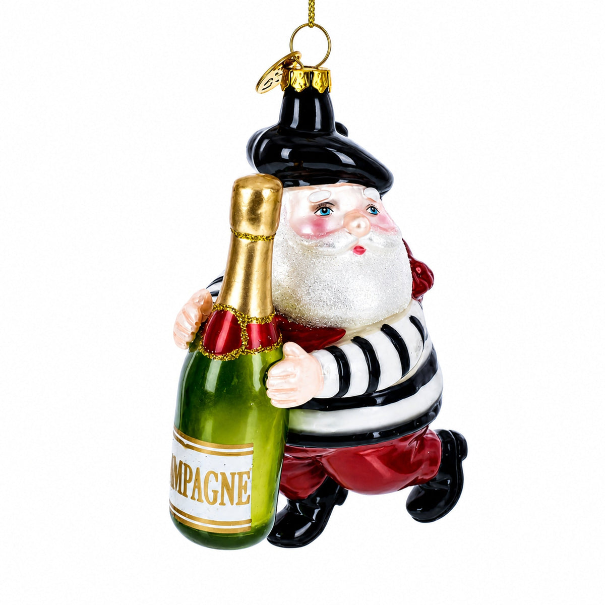French Santa with Sparkling Wine Glass Christmas Ornament