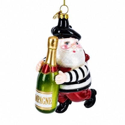 French Santa with Sparkling Wine Glass Christmas Ornament