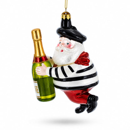 French Santa with Sparkling Wine Glass Christmas Ornament