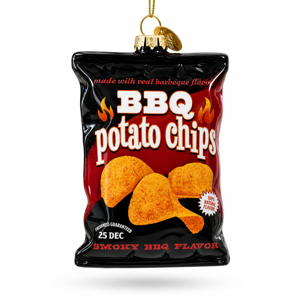 BBQ Potato Chips Bag Glass Christmas Ornament