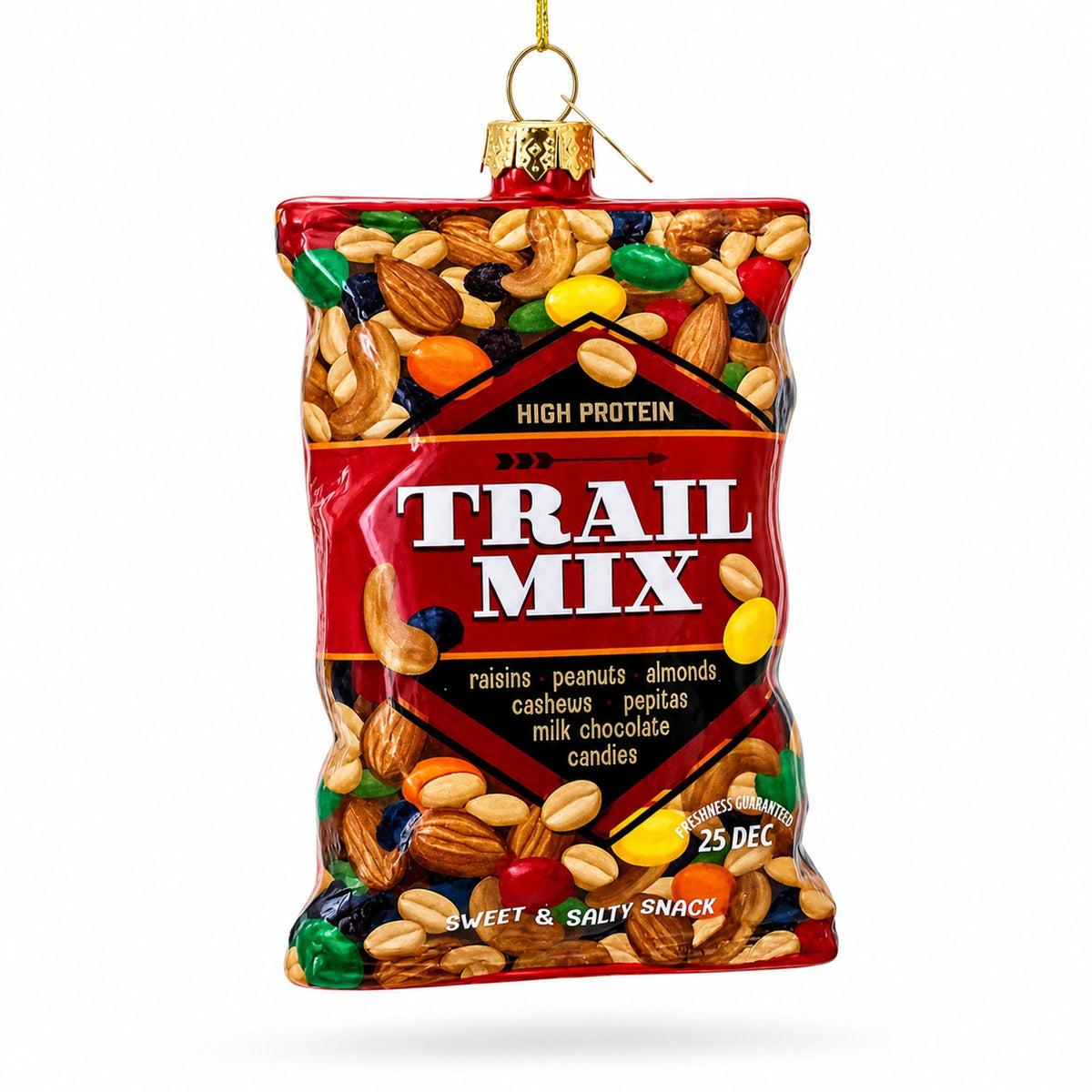 Trail Mix Snack Bag Glass Christmas Ornament