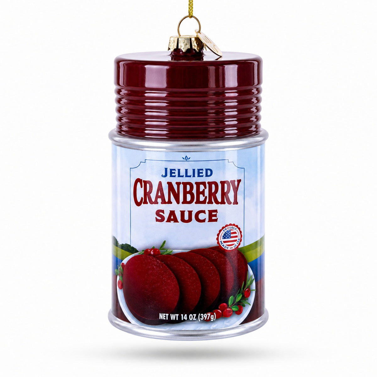 Jellied Cranberry Sauce Can Glass Christmas Ornament