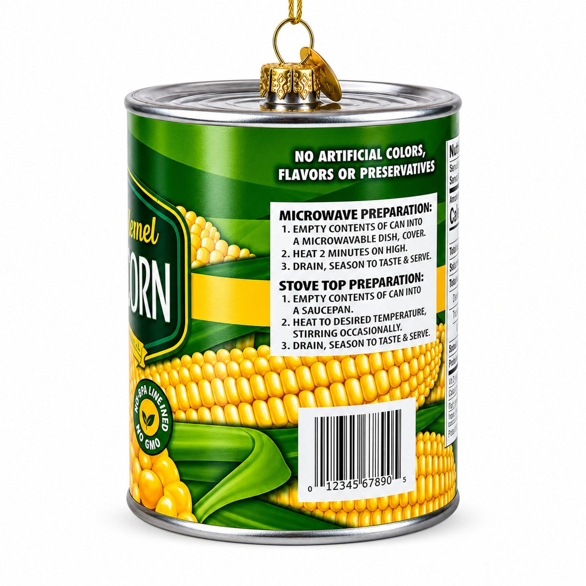 Golden Kernel Sweet Corn Can Glass Christmas Ornament