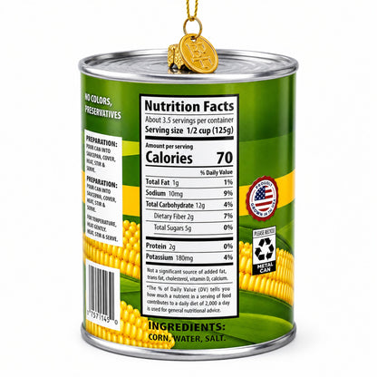 Golden Kernel Sweet Corn Can Glass Christmas Ornament