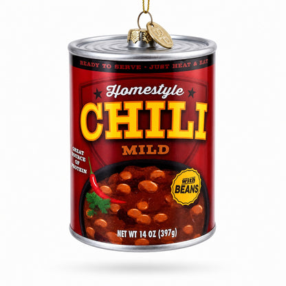 Chili Soup Can Glass Christmas Ornament