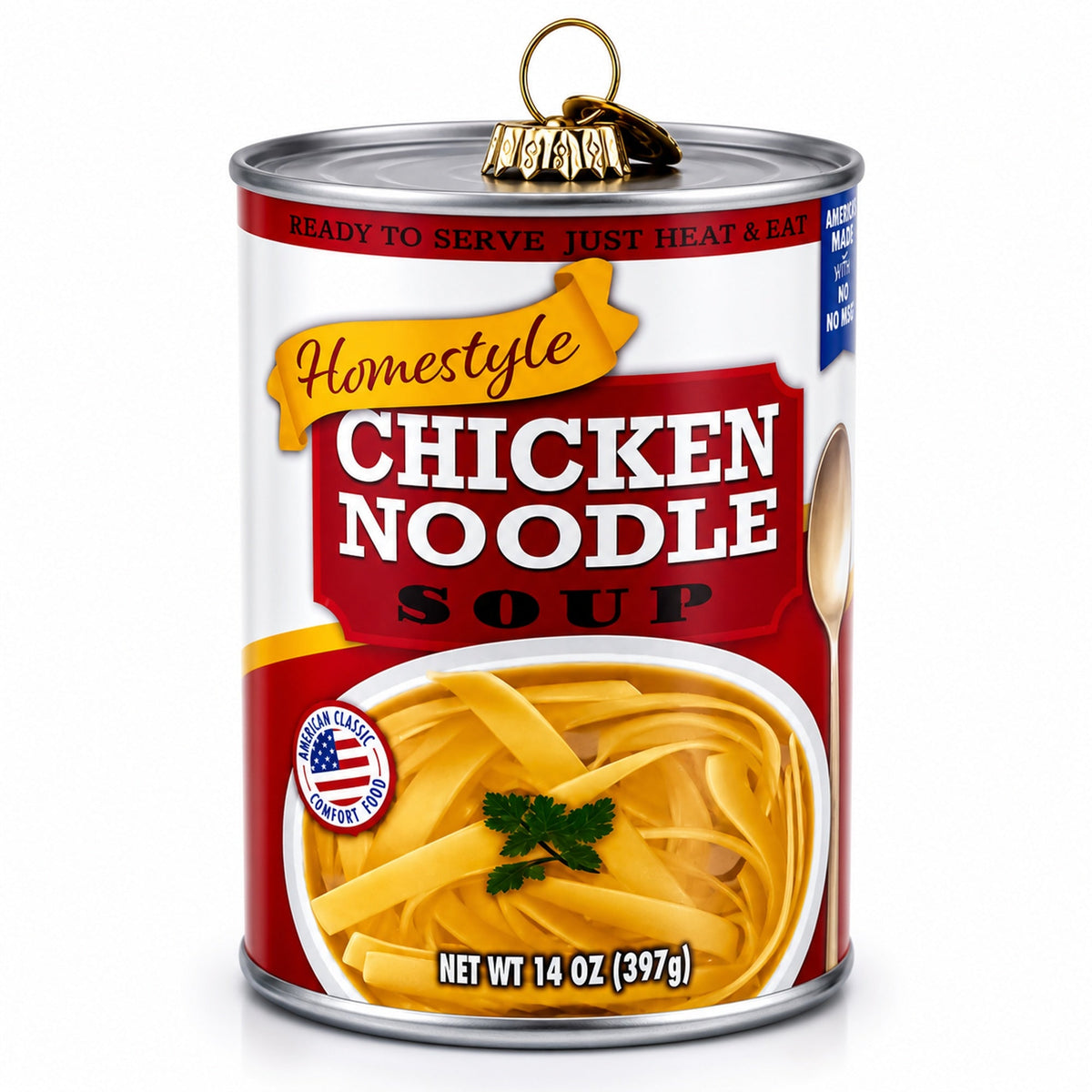Chicken Noodle Soup Can Glass Christmas Ornament
