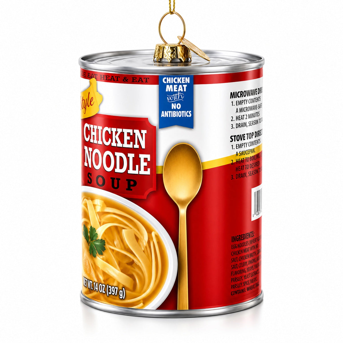 Chicken Noodle Soup Can Glass Christmas Ornament