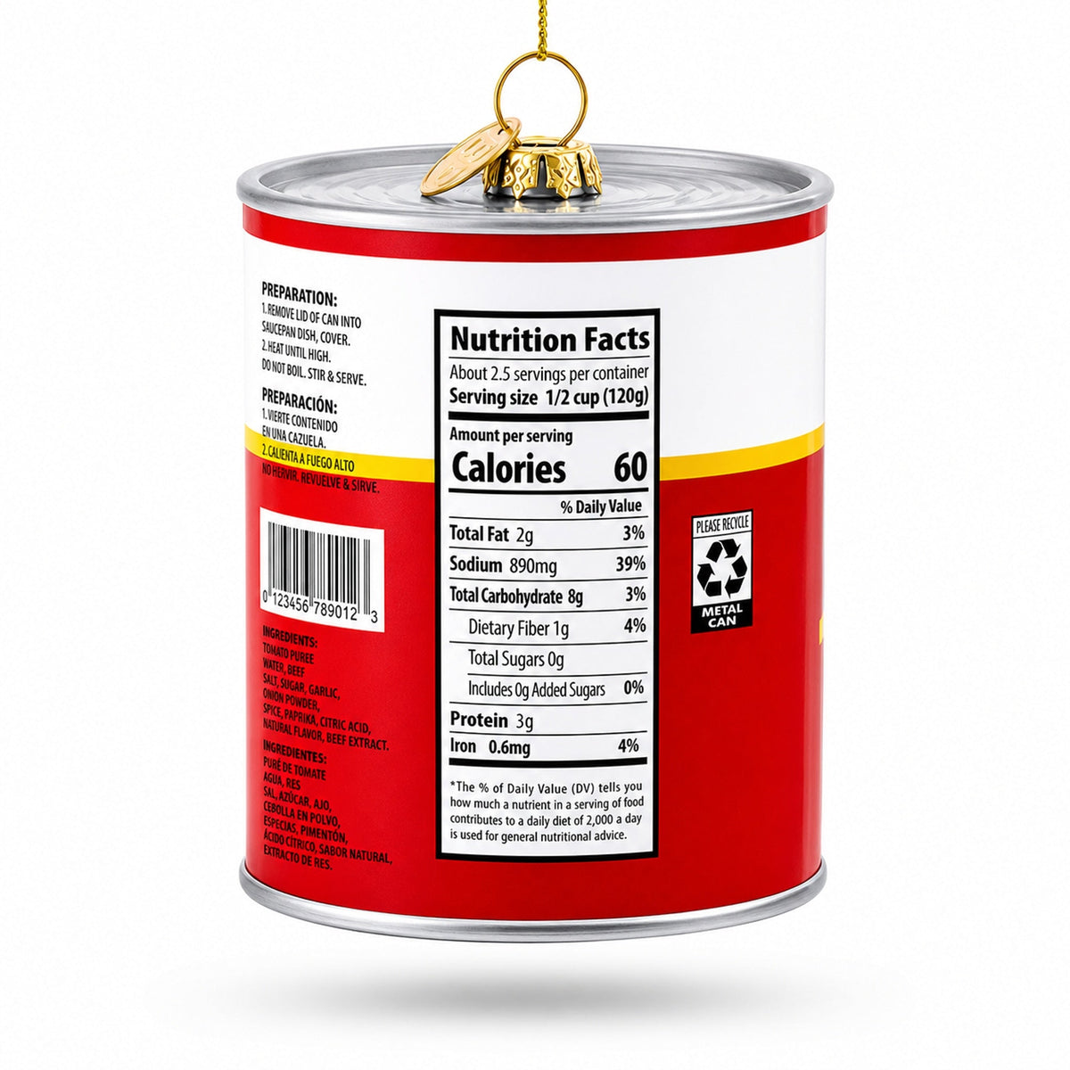 Chicken Noodle Soup Can Glass Christmas Ornament