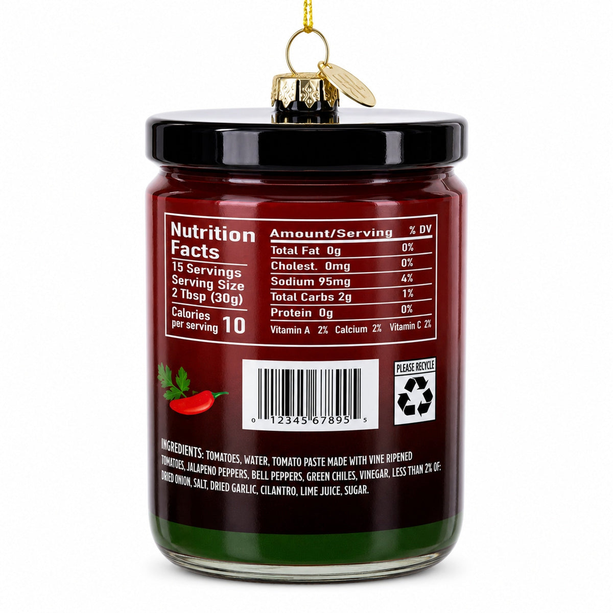 Fresh Salsa Jar Glass Christmas Ornament