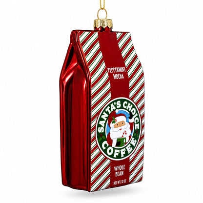 Santa’s Choice Coffee Bag Glass Christmas Ornament