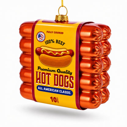 Premium Hot Dogs Pack Glass Christmas Ornament