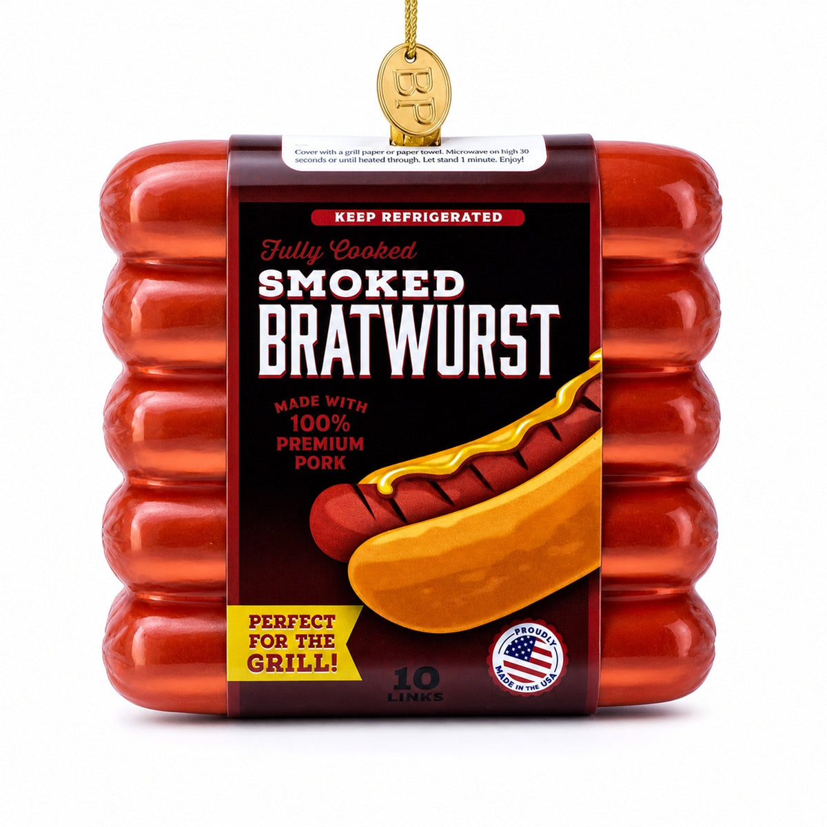 Smoked Bratwurst Box Glass Christmas Ornament
