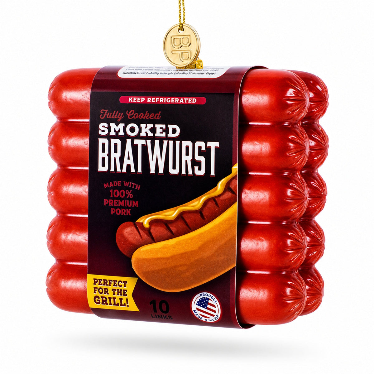 Smoked Bratwurst Box Glass Christmas Ornament