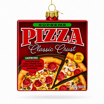 Supreme Pizza Box Glass Christmas Ornament
