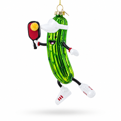 Pickle Themed Pickleball Glass Christmas Ornament