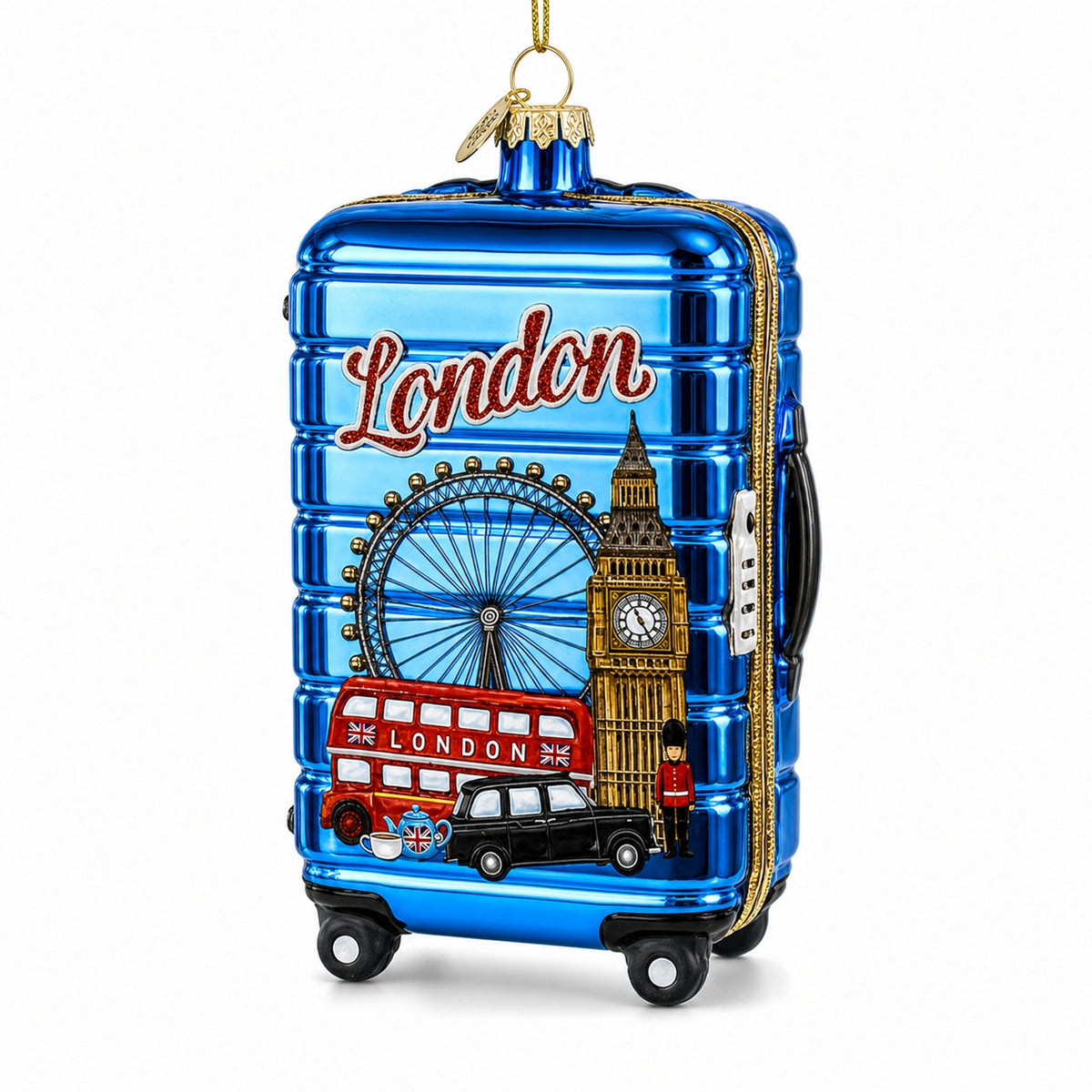 London Landmarks Suitcase Glass Christmas Ornament