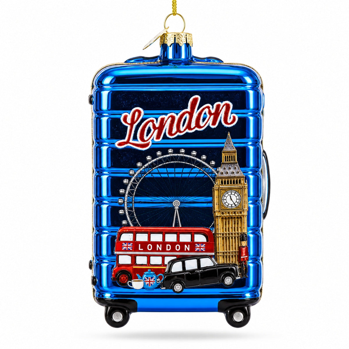 London Landmarks Suitcase Glass Christmas Ornament