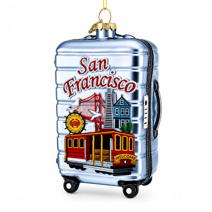 San Francisco Landmarks Suitcase Glass Christmas Ornament