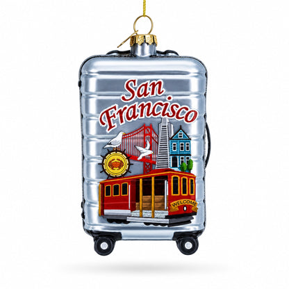 San Francisco Landmarks Suitcase Glass Christmas Ornament