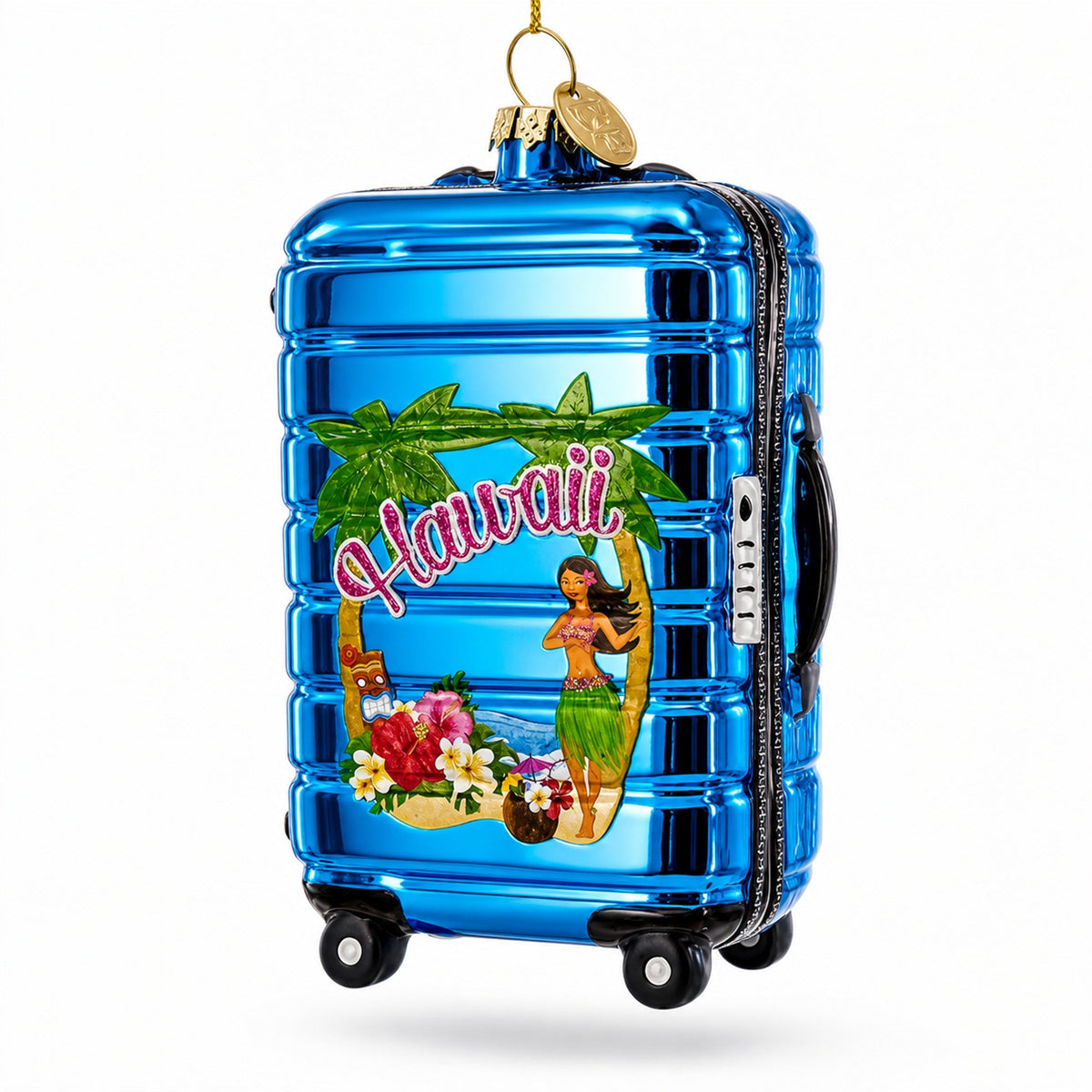 Hawaii Travel Suitcase Glass Christmas Ornament
