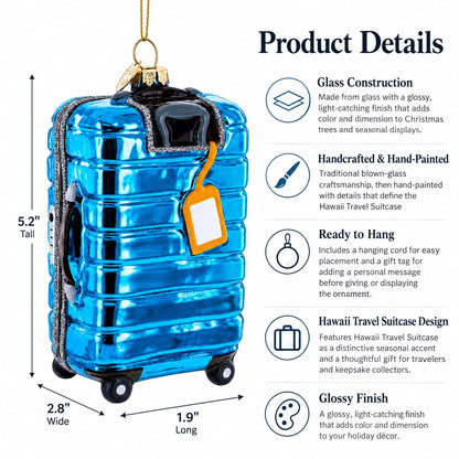 Hawaii Travel Suitcase Glass Christmas Ornament