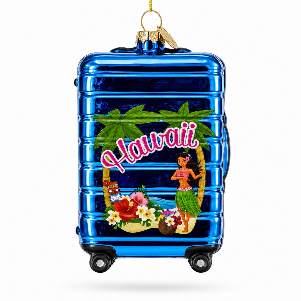 Hawaii Travel Suitcase Glass Christmas Ornament