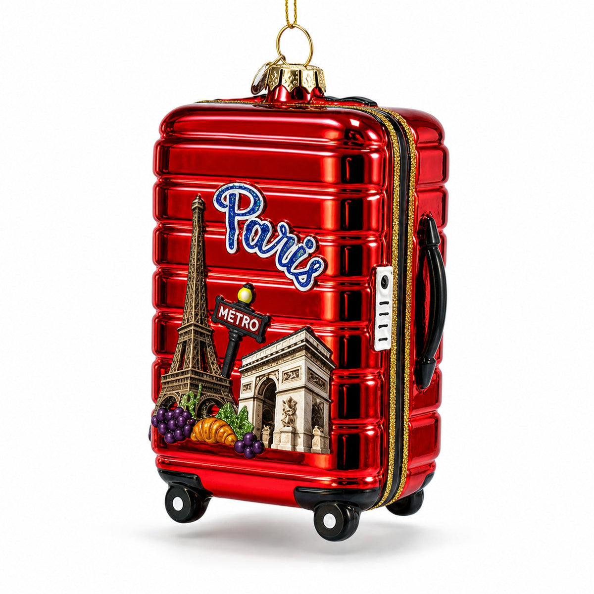 Paris Landmarks Suitcase Glass Christmas Ornament