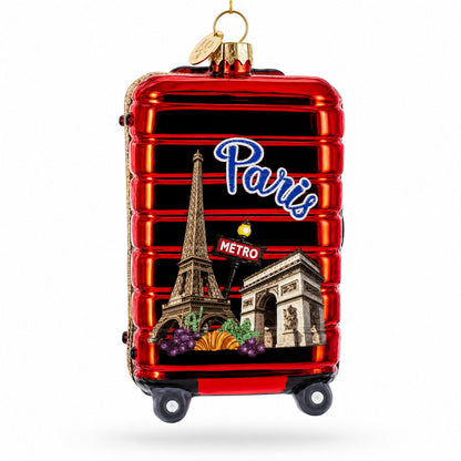 Paris Landmarks Suitcase Glass Christmas Ornament