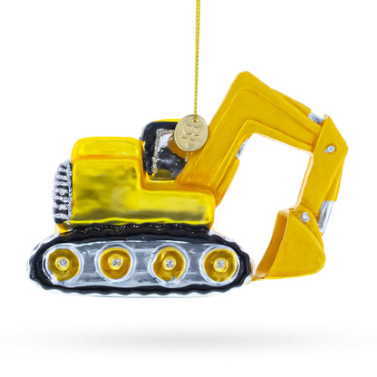 Excavator Construction Vehicle with Working Arm Glass Christmas Ornament